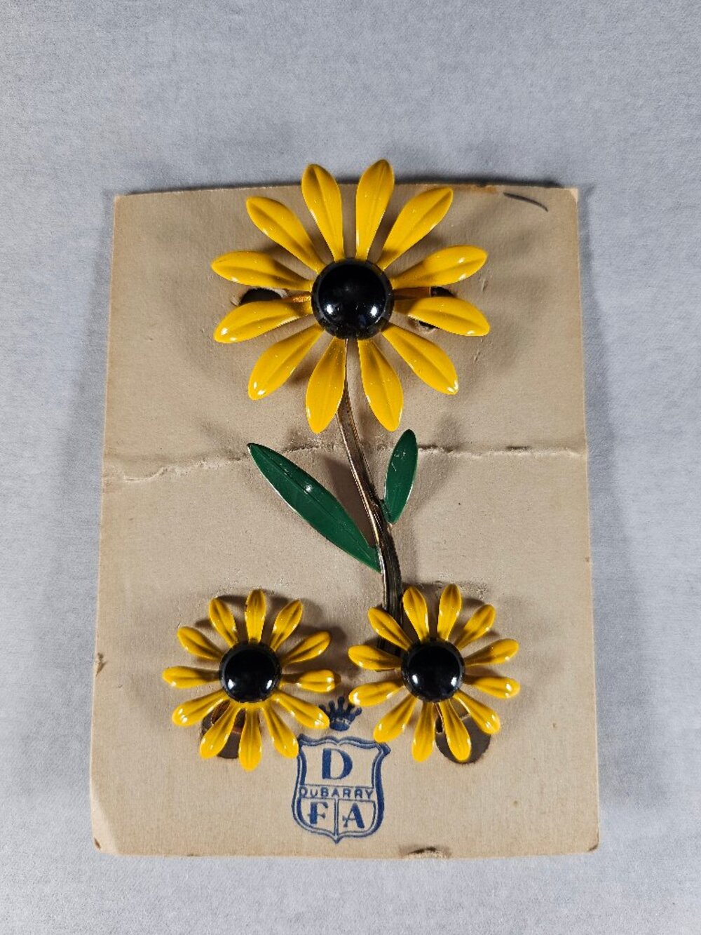 Vintage 1960s Dubarry Black Eyed Susan Pin Enamel Brooch & Clip On Earring Set